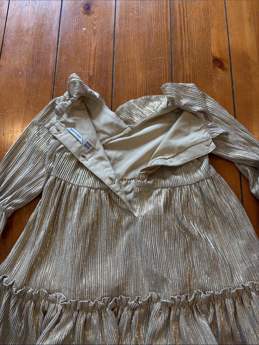 Janie and Jack Gold Metallic Ruffle Party Dress Size Girls 18-24 Months EUC